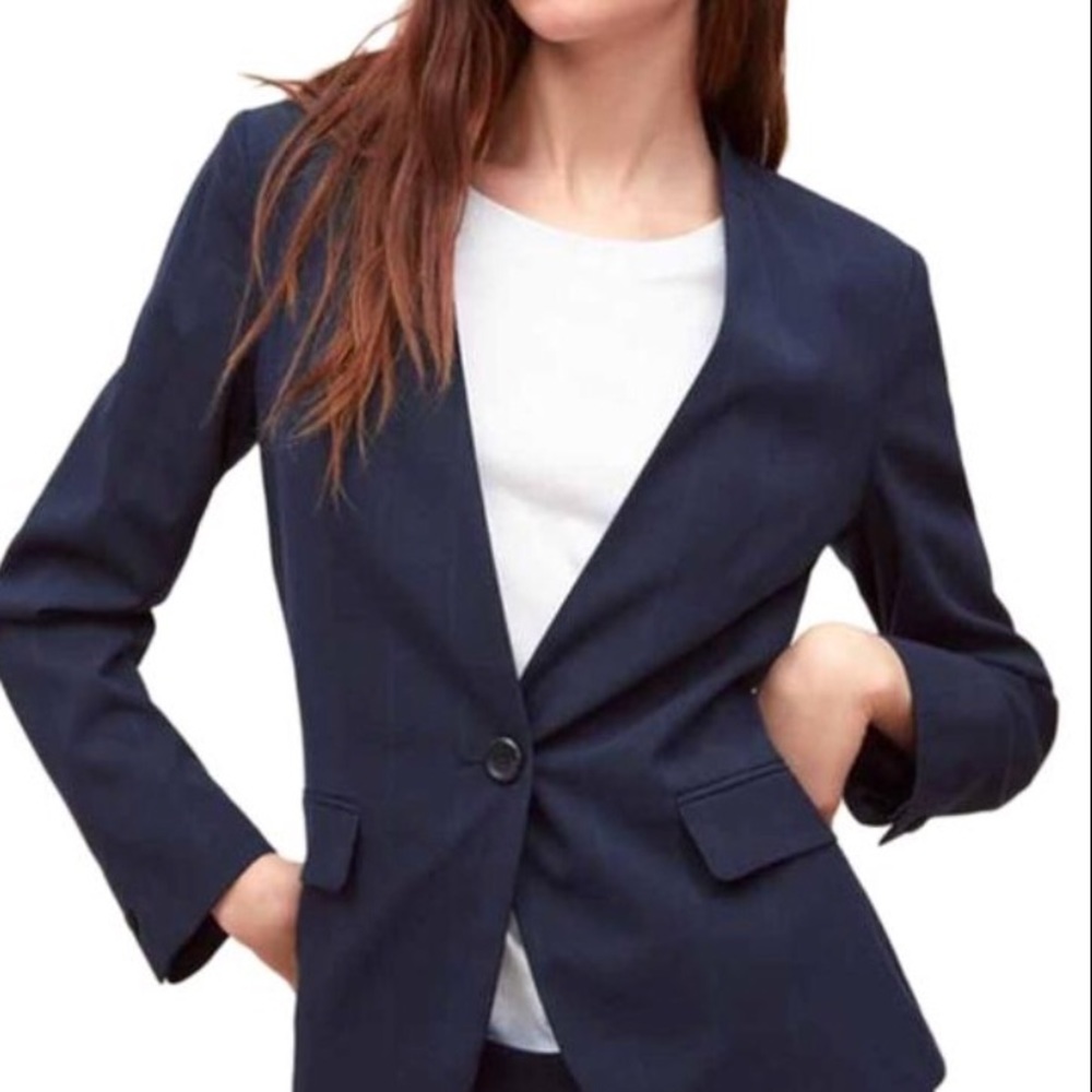 Zara Basic Navy Blue Single Breasted Blazer